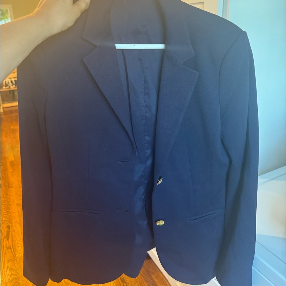 Theory Navy Blazer with Gold Buttons and Zipper sleeves